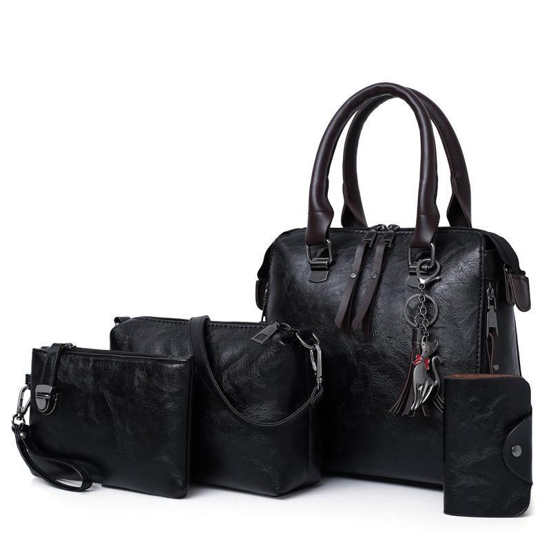 Bolsa Feminina de Couro Luxo Paris - Conjunto 4 Peças