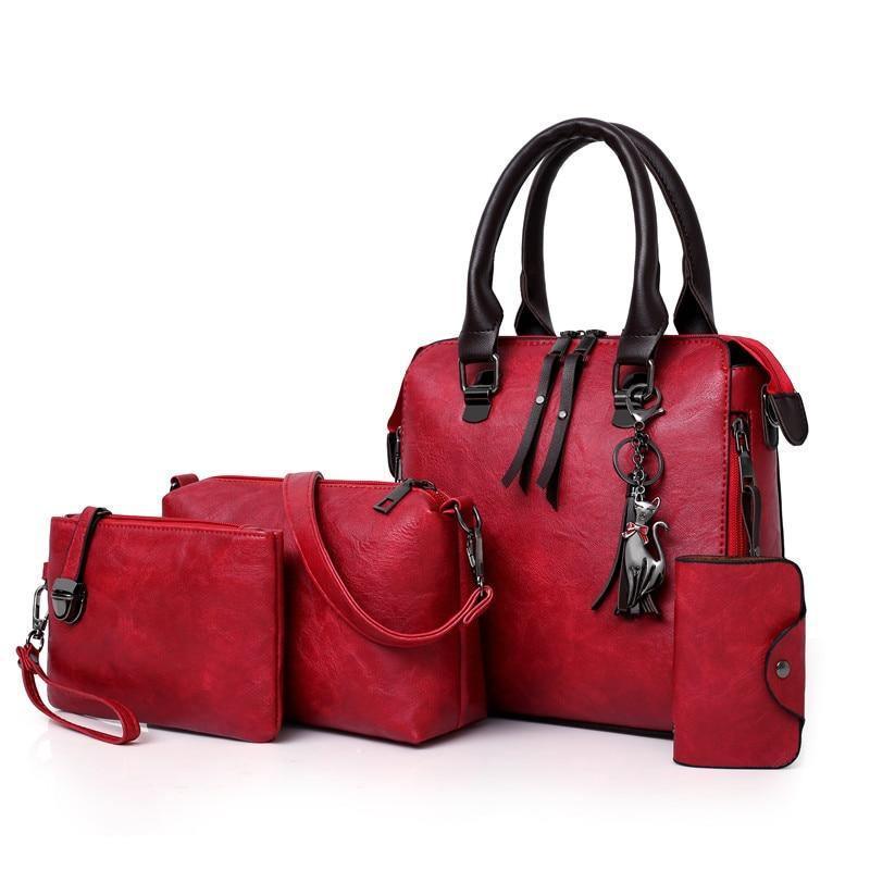 Bolsa Feminina de Couro Luxo Paris - Conjunto 4 Peças