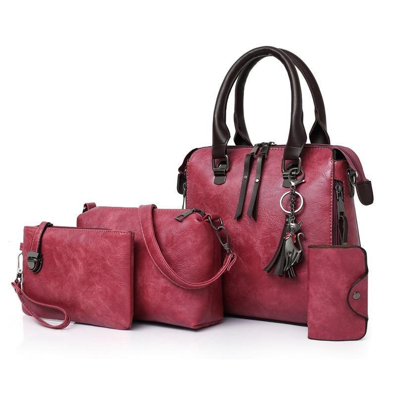 Bolsa Feminina de Couro Luxo Paris - Conjunto 4 Peças