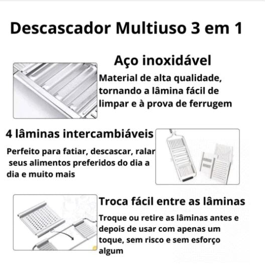 Descascador Ralador e Fatiador de Legumes Frutas Multiuso 3 em 1