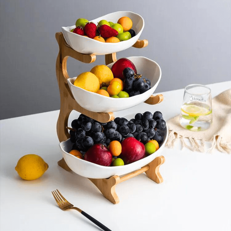 Fruteira de Mesa em Bambu de 1 a 3 Andares - Modern Fruit