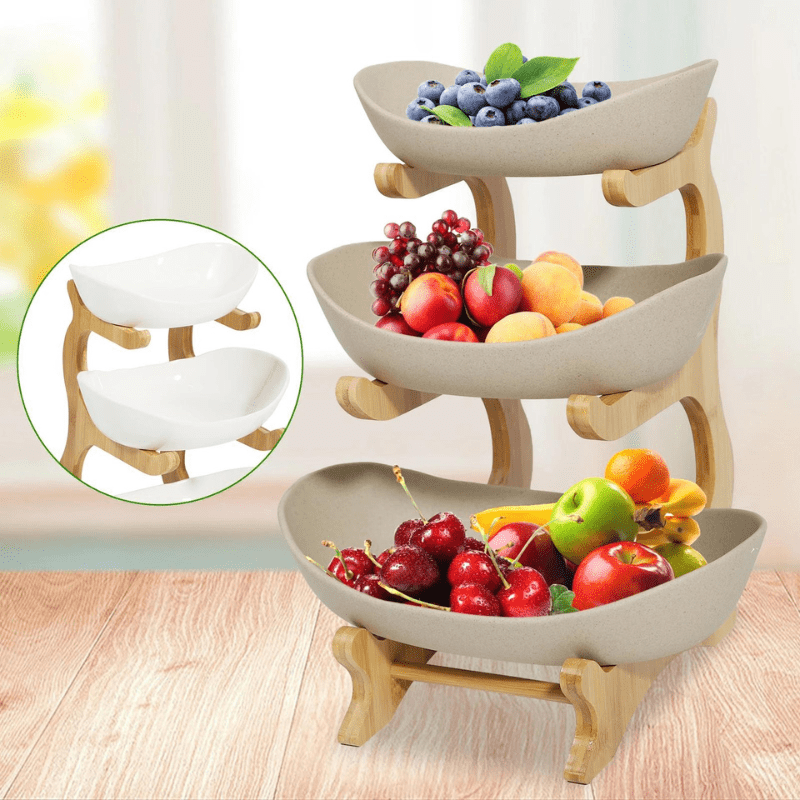 Fruteira de Mesa em Bambu de 1 a 3 Andares - Modern Fruit