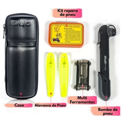 Kit completo reparo bolsa + bomba + multi ferramentas - Bicicleta