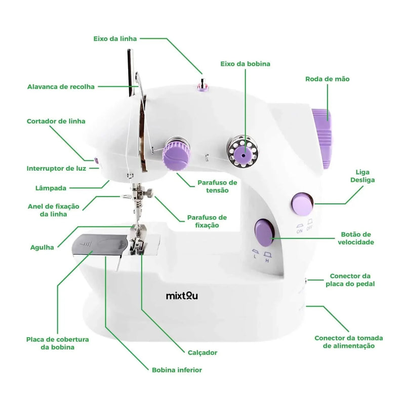 Mini Máquina de Costura Portátil com Pedal Bivolt - LineExpress